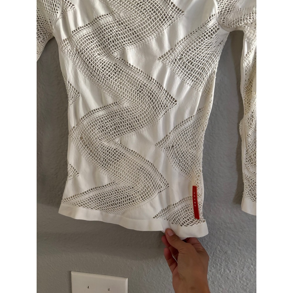 Prada Sport White Mesh Zigzag Knit Long Sleeve Top Linea Rossa Made in Italy - Picture 4 of 9